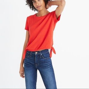 Madewell Side Tie Short Sleeve Red Shirt
